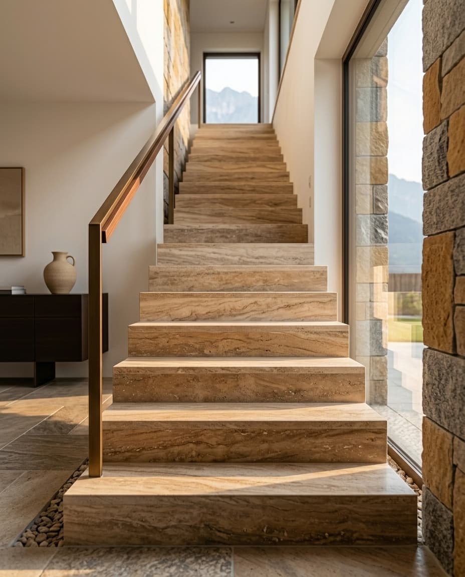 Natursteintreppe und Küchenarbeitsplatte aus Marmor, Innenausbau Steinzirkel GmbH