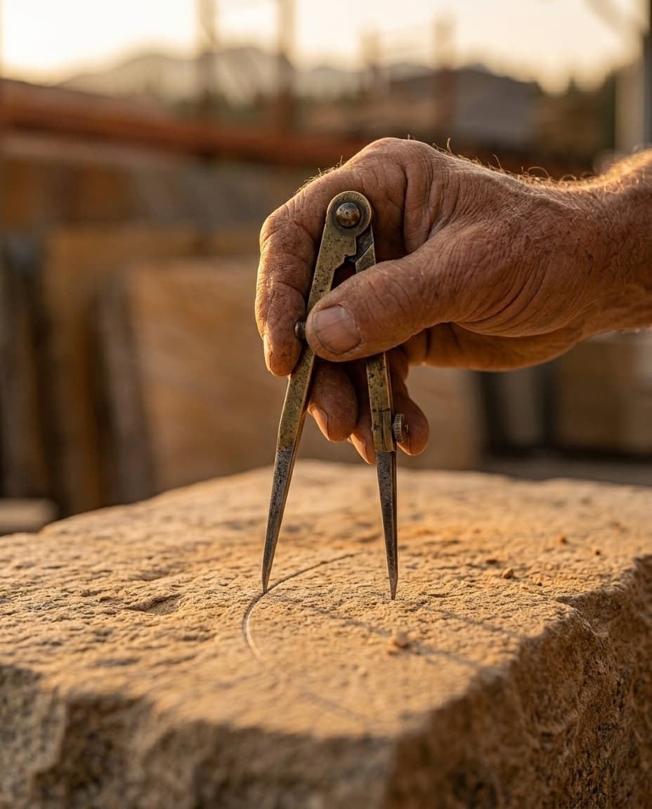 Präzisionsarbeit mit dem Zirkel auf Naturstein